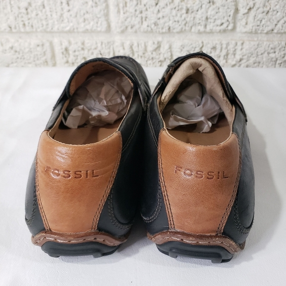 Fossil Black Brown Leather Slip On Driving Shoes - Picture 7 of 9
